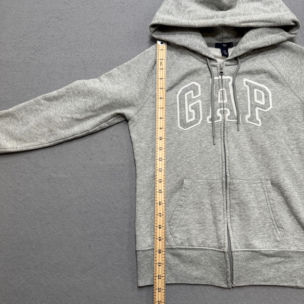 GAP Hoodie Women's Small Light Gray Embroidered Fleece Lined Full Zip Skater - Picture 4 of 6